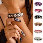 Gothic Round Rivet Leather Cuff Bracelet — Adjustable Bangle