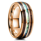 Blue Abalone Shell Inlay Rings for Men, Fashion 8mm Black Brushed Men Stainless Steel Rings, Wedding Band Jewelry Gift