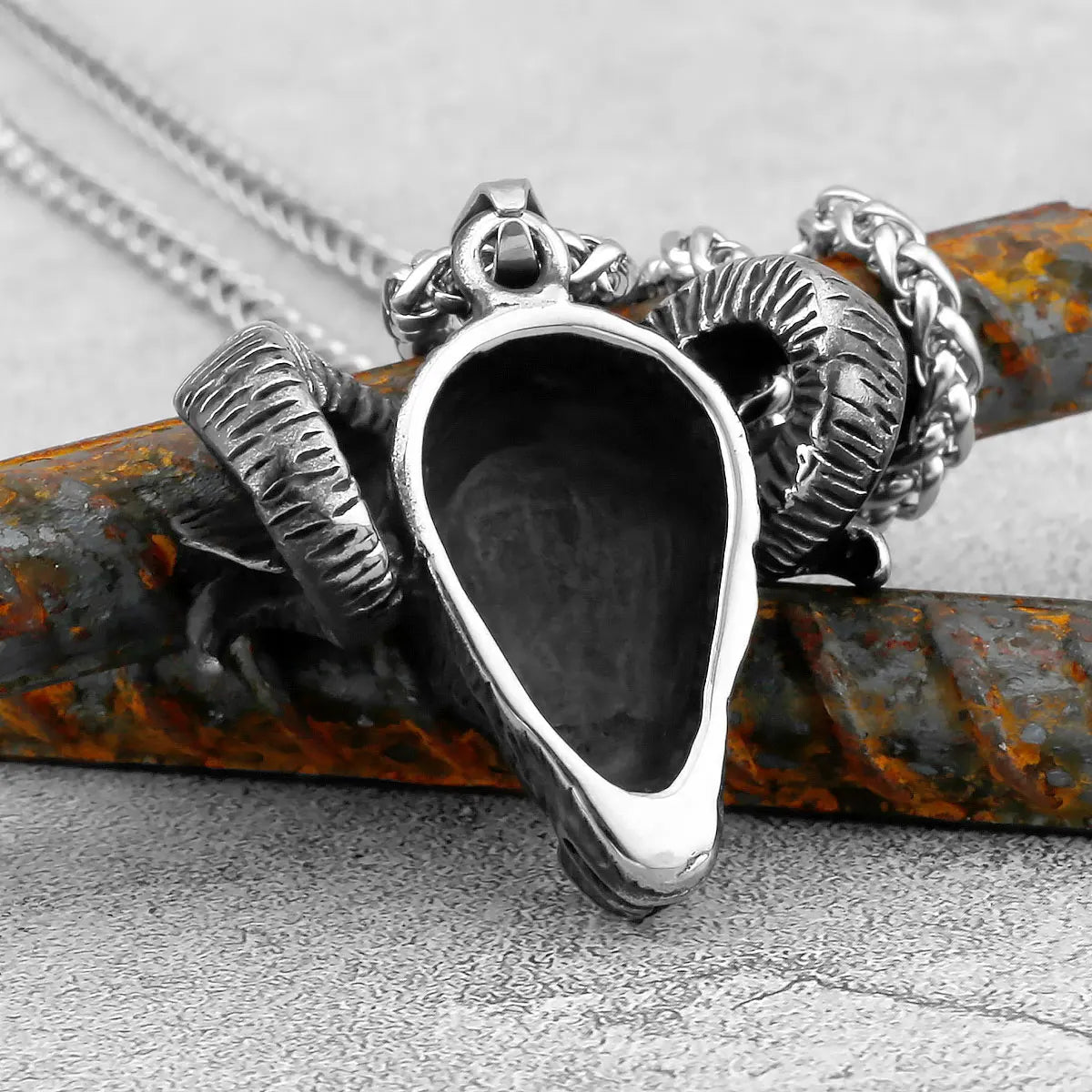 Viking Horned Ram Head Necklace — Nordic Amulet, Stainless Steel