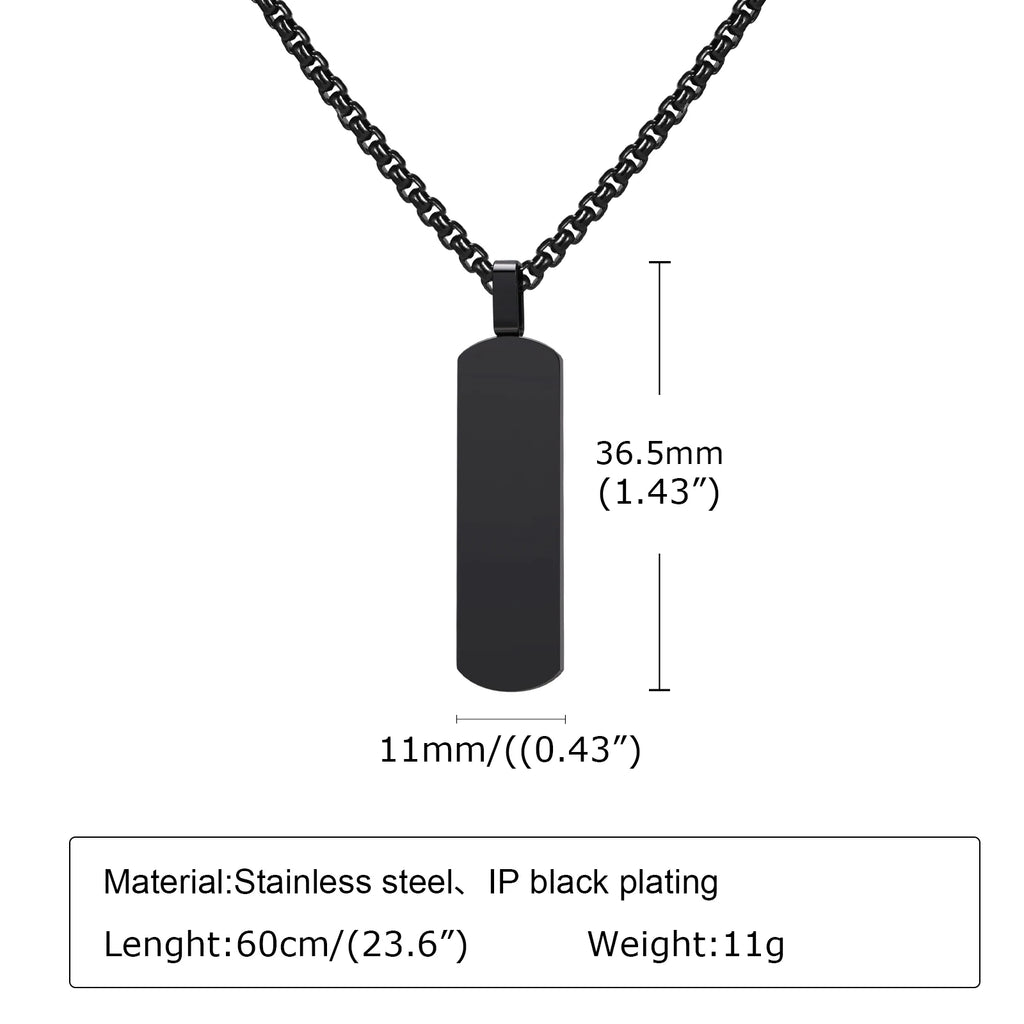 Vnox Stainless Steel Vertical Bar Necklaces for Men Boys, Black Simple Metal Pillar Pendant, Casual Neck Collar
