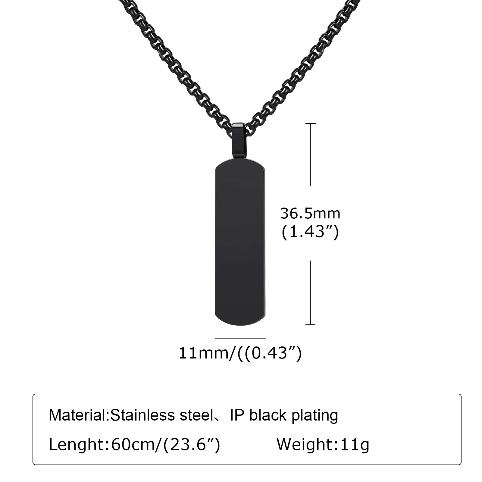 Vnox Stainless Steel Vertical Bar Necklaces for Men Boys, Black Simple Metal Pillar Pendant, Casual Neck Collar