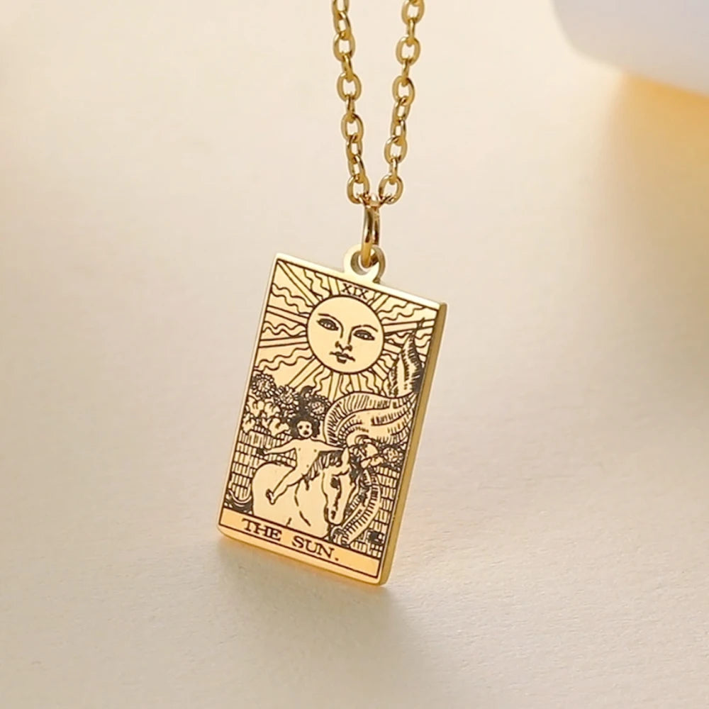 LIKGREAT Tarot Card Necklace Major Arcana Tarots Stainless Steel Necklaces Divination Jewelry Birthday Gift for Women