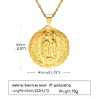 Vnox Gold Color Virgin Mary Pendant Necklaces for Men Women,Stainless Steel Metal Mother Mary Collar Religious Gifts