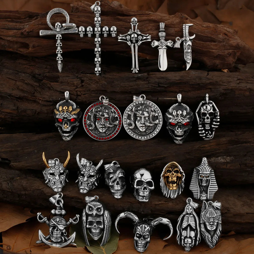 Neo-Gothic Skull Pendant Necklace — Stainless Steel