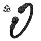 U7 Stainless Steel 6mm Wide Twristed Cable Open Bangle Cuff for Man Skull Dragon Long Charm End Rock Gothic Punk Jewelry Gift