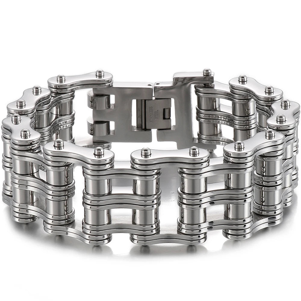Stainless Steel Rock And Roll Rap Jewelry 24MM Width Motorcycle Chain Man Bracelet Hand Chain Accessories Wristband