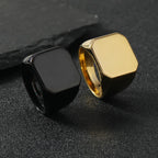 Simple Personality Geometry Beveled Smooth Surface Large Square Stainless Steel Rings for Men Trendy Punk Jewelry Accessory Gift