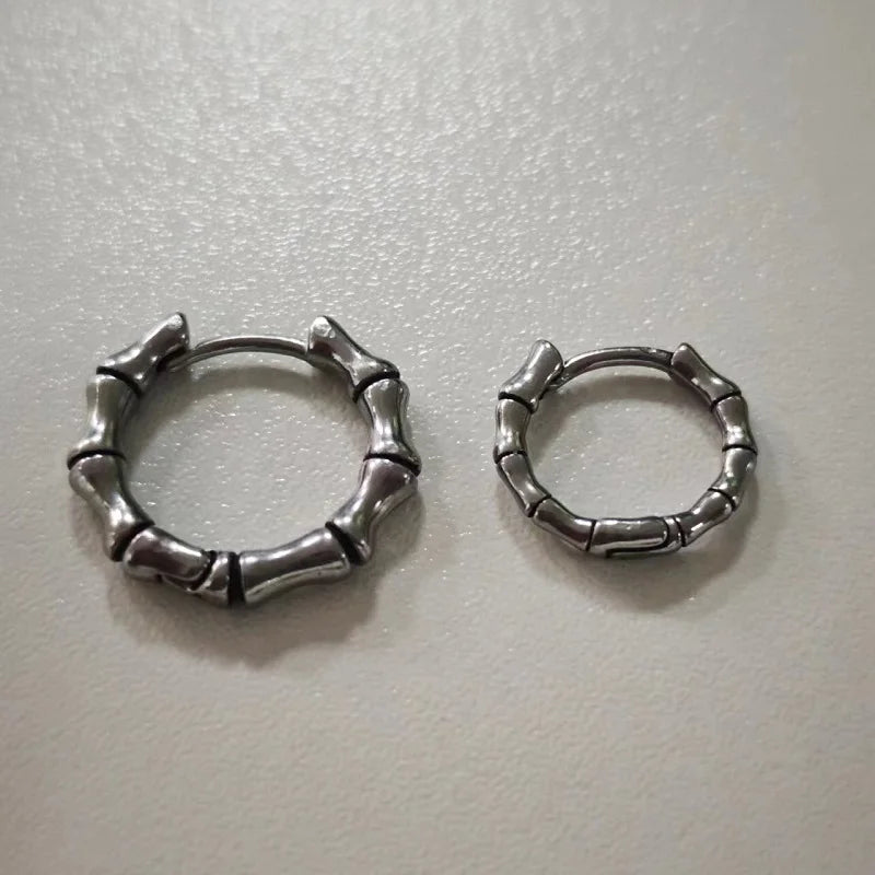 Bamboo Shaped Hoop Earrings for Men Women — Stainless Steel