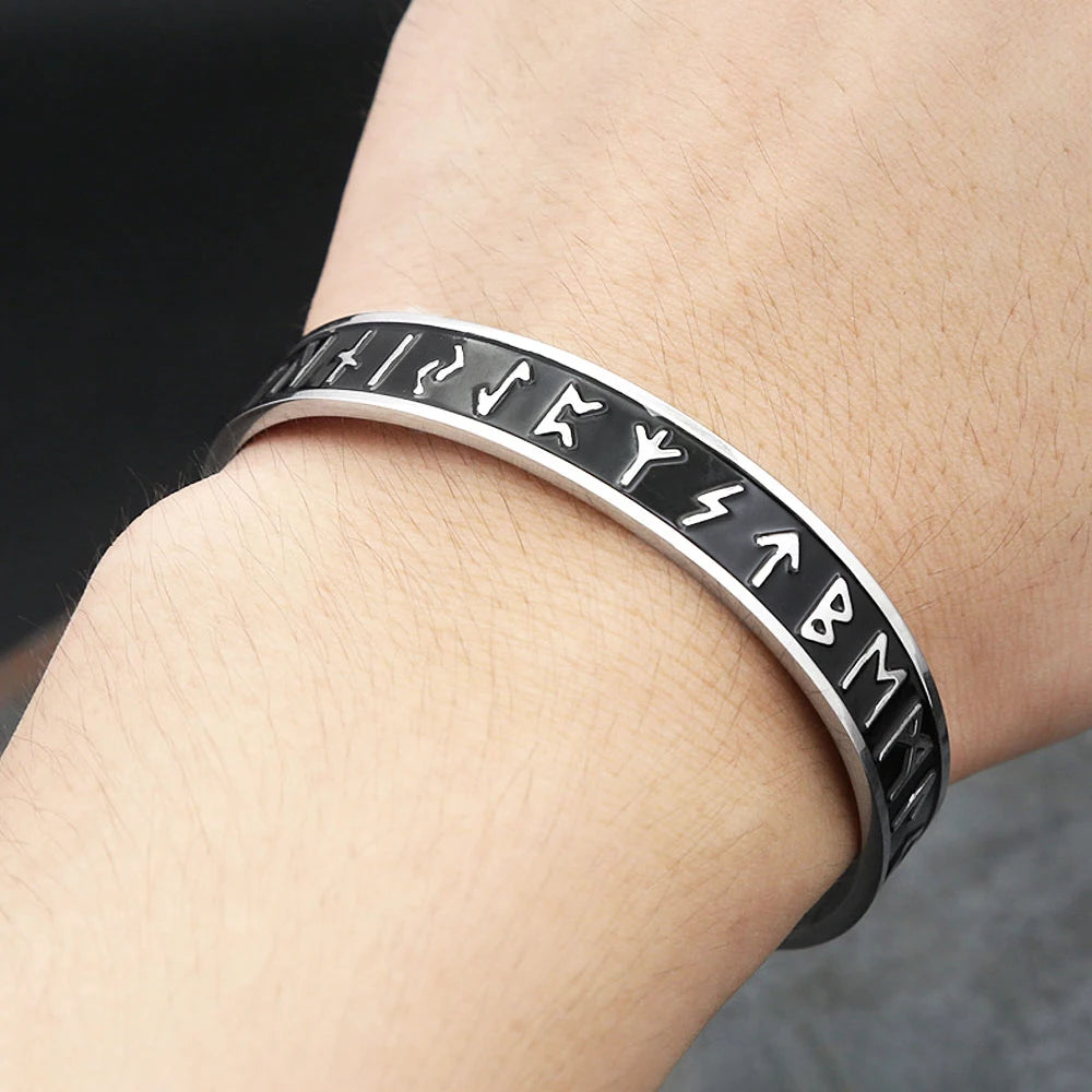 Nordic Viking Rune Open Cuff Bracelet — Stainless Steel