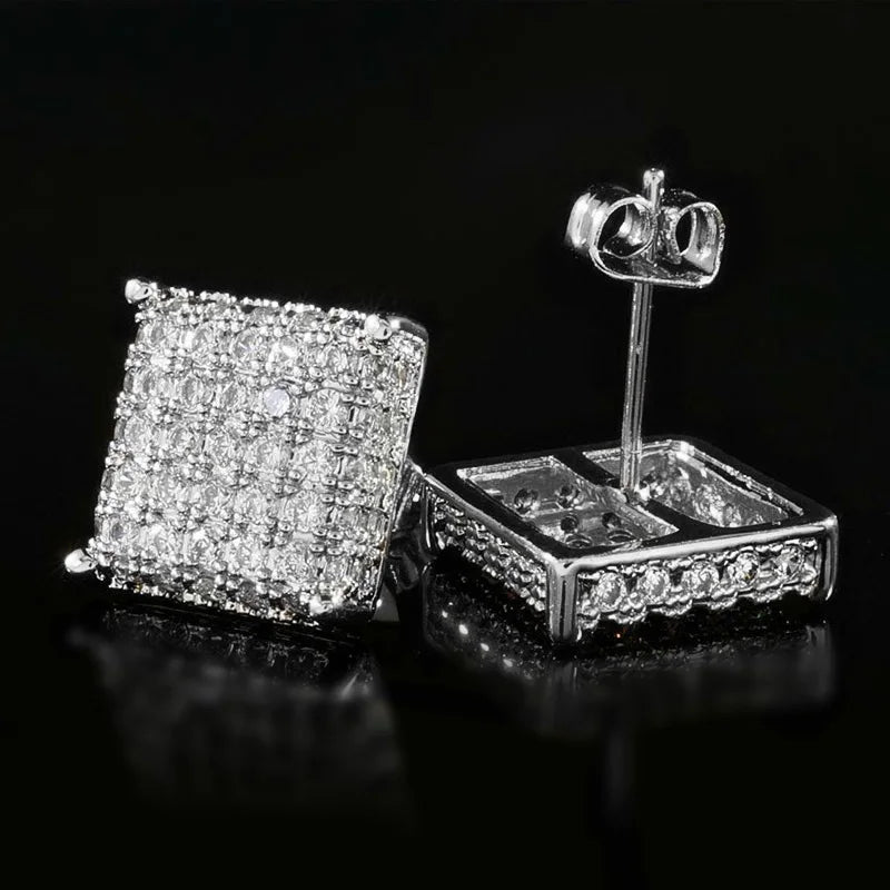 Iced Out Square Micro Pave CZ Stud Earrings for Men & Women