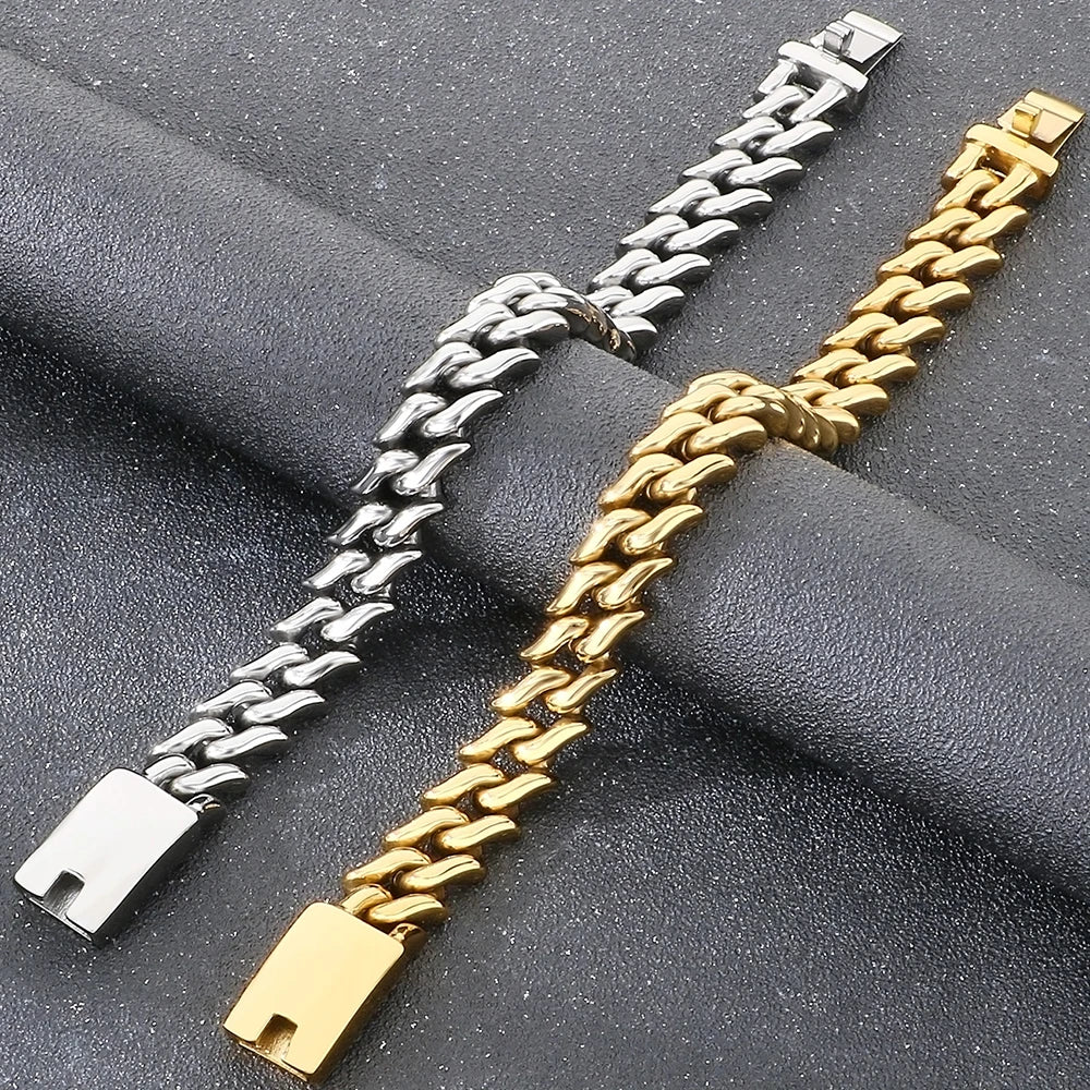 Polished 15mm Cuban Link Bracelet for Man Luxury Waterproof Gold Color Stainless Steel Men's Chain Bracelets Fashion
