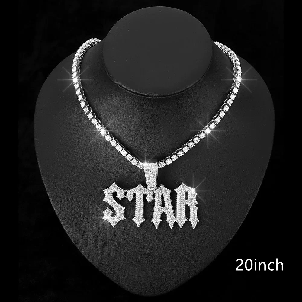 Iced Out Star Pendant Necklace with Cuban Chain
