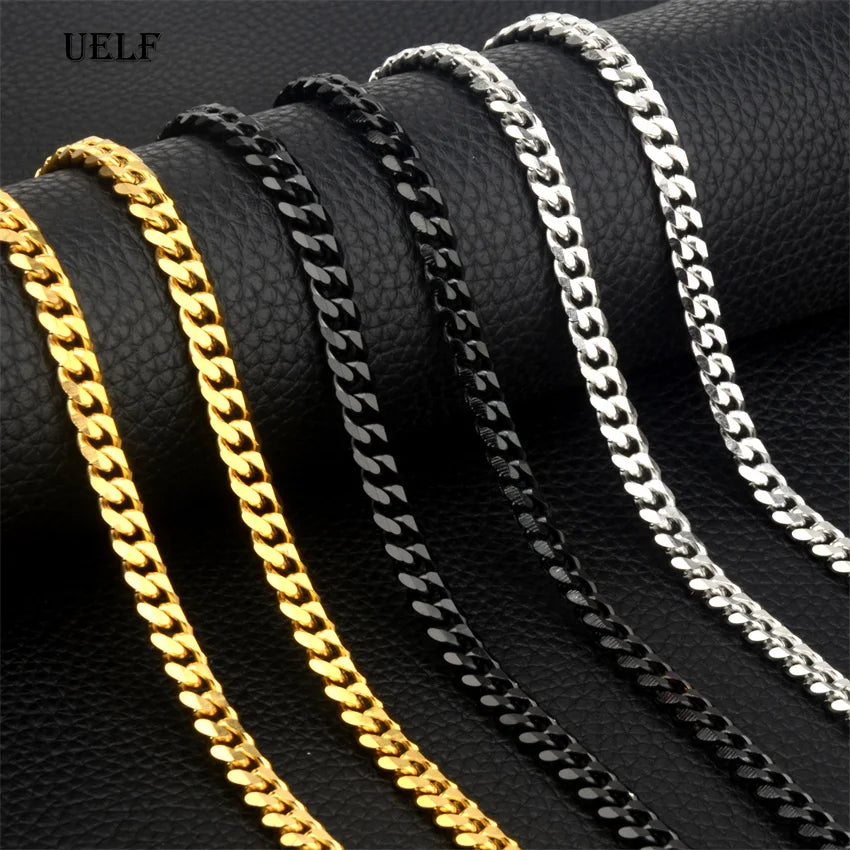 Stainless Steel Chain Necklace for Men Women Curb Cuban Link Chain Gold Color Silver Color Punk Choker Fashion Male Jewelry Gift
