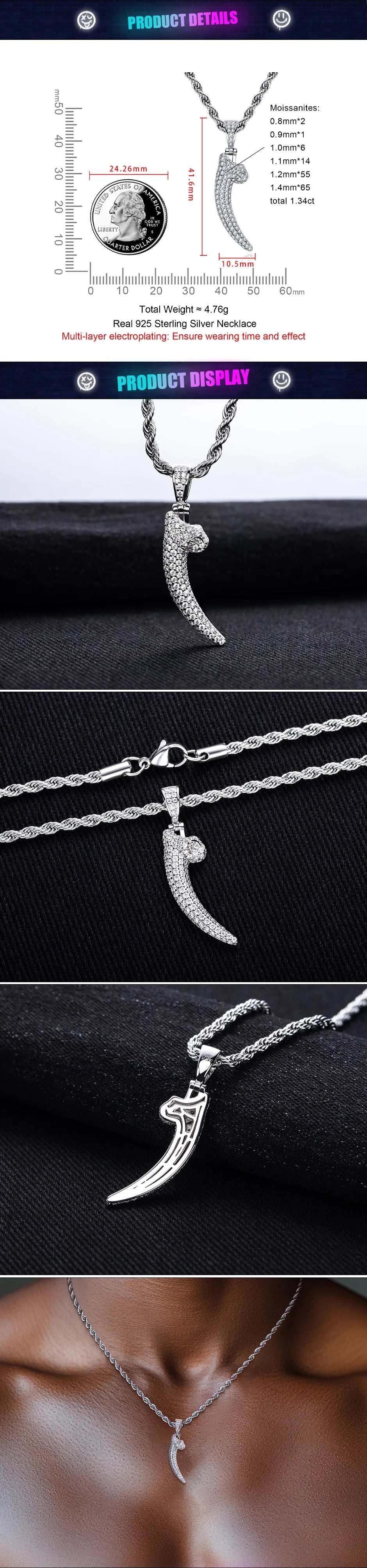 Iced Out Wolf Tooth Pendant Necklace