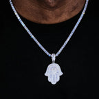 Iced Baguette Hamsa Pendant Necklace — Copper