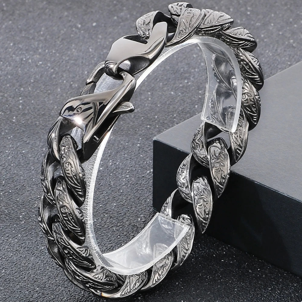 Retro 18MM Width Curb Cuban Link Chain Bracelet for Man Solid Stainless Steel Men's Bracelets Jewelry Accessories Gifts