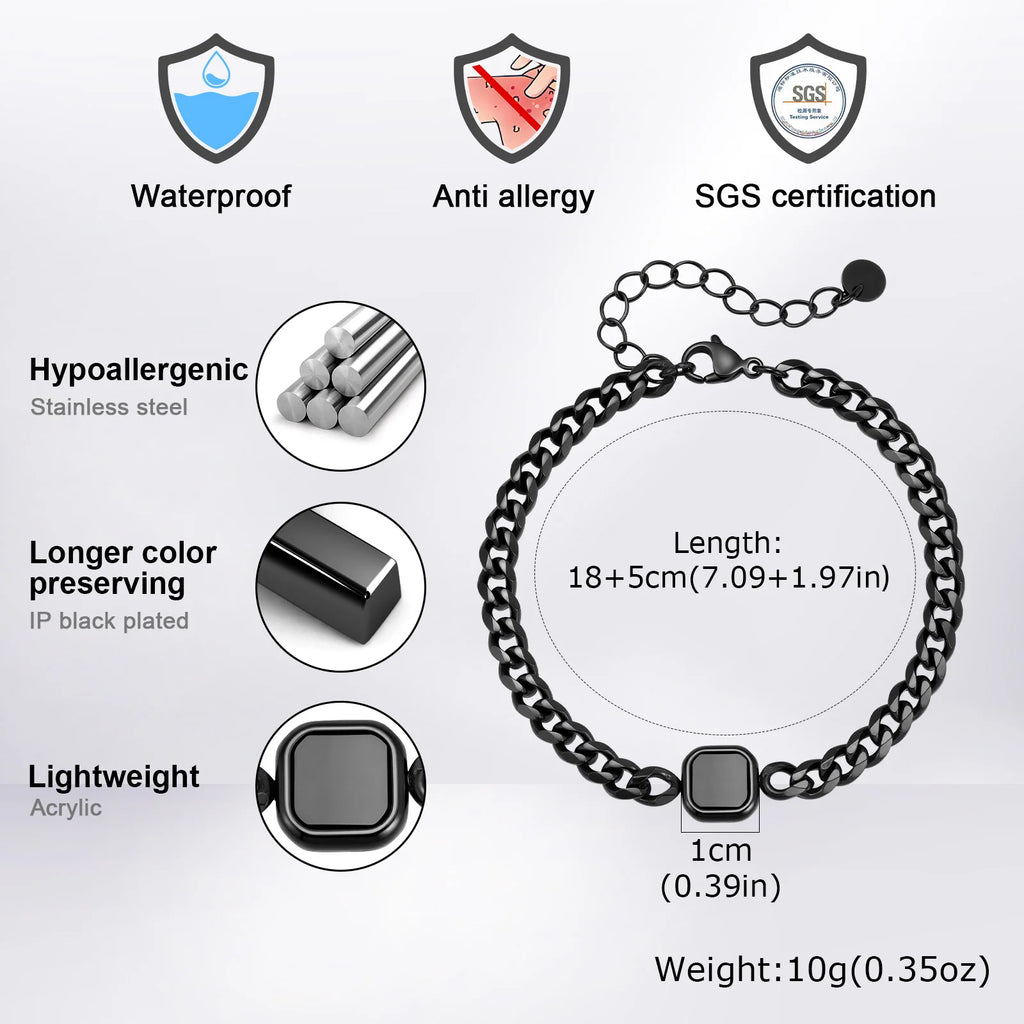 Trendy Stainless Steel Cuban Chain Bracelet for Men, Fashion Square Charm Waterproof Bracelet, Punk Classic Jewelry Gift