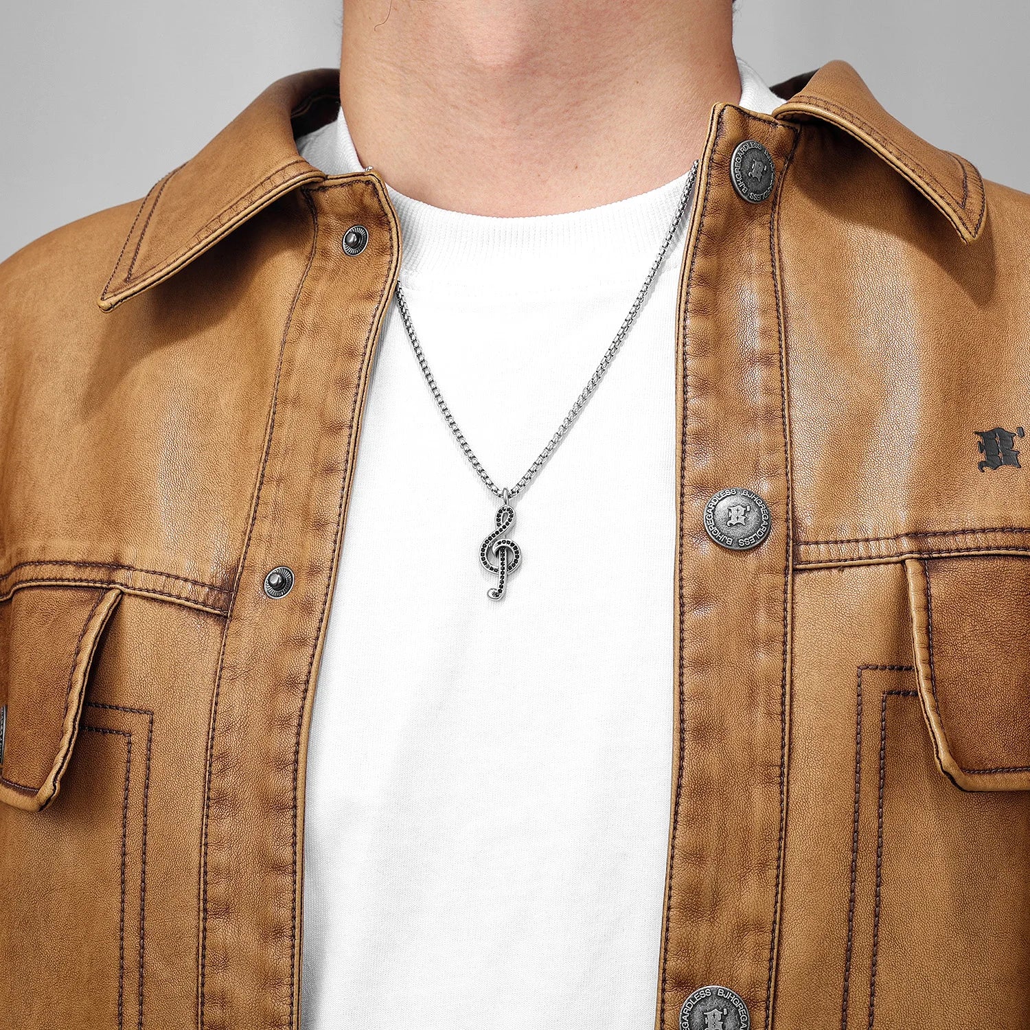 Music Symbol Gemstone Pendant — Stainless Steel