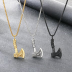 Trendy Retro Crow Prairie Wolf Double Sided Viking Tomahawk Pendant Necklace Charm Men's Necklace Metal Accessorie Party Jewelry