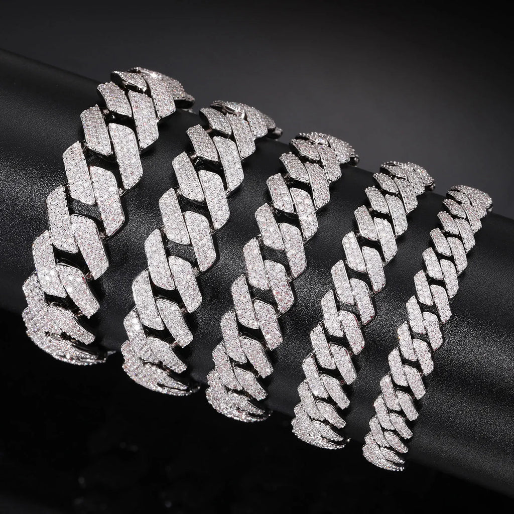 Wide 14mm Rhombus Double Row Cuban Necklace designed for men, delicate artificial diamonds mounted on PT950 Platinum chain
