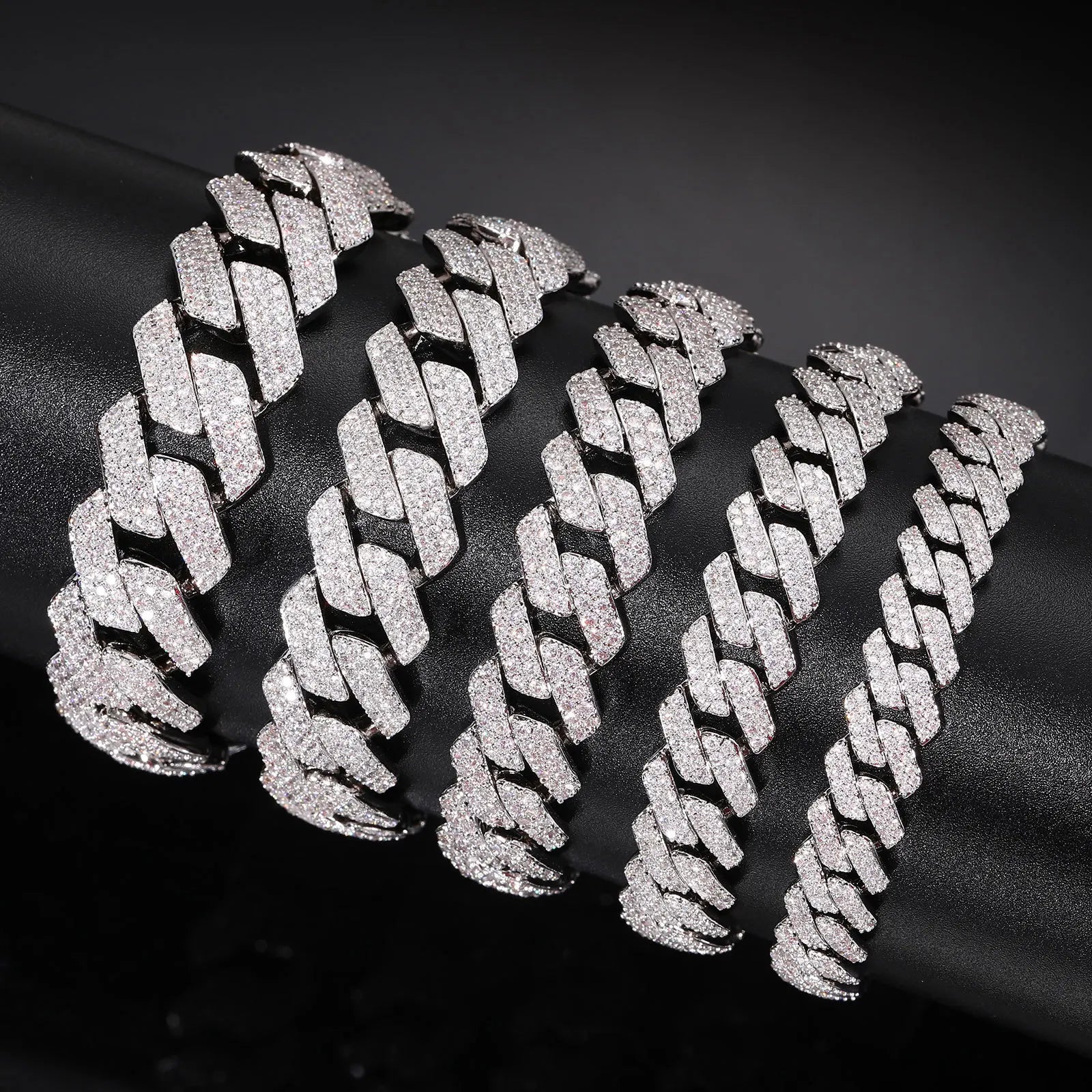 Wide 14mm Rhombus Double Row Cuban Necklace designed for men, delicate artificial diamonds mounted on PT950 Platinum chain