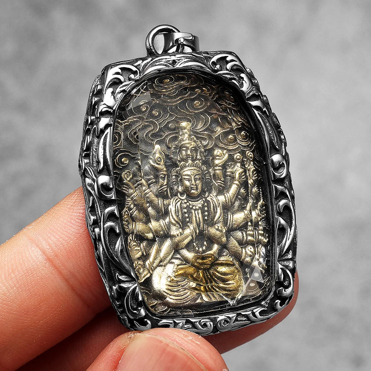 Buddha Glass Pendant Necklace — Stainless Steel