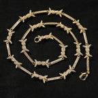 THE BLING KING 3mm Thin Iced Barbed Wire Necklace Micro Paved Cubic Zirconia Punk Twist Spiked Thorns Charm Link Chain Choker