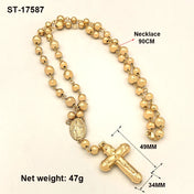 Rosary Cross Pendant Necklace Long Link Chain 90cm — Gold-Tone