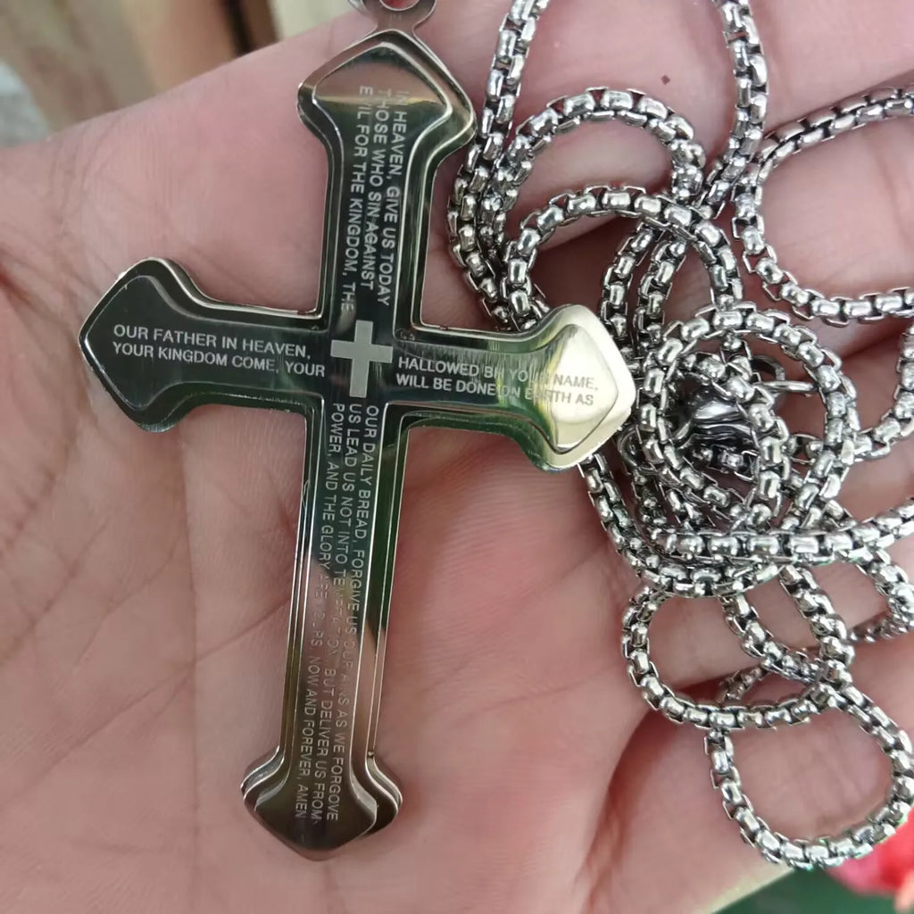 New Gold Color Crucifix Image Men\\'s Pendant Christ Miami Cuban Religious Necklace for Daily Wear Fashion Jewelry Accessories