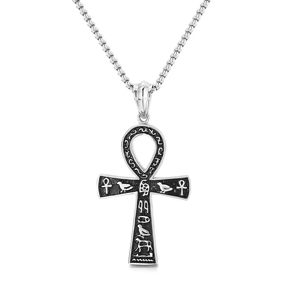 Unique Vintage Ankh Cross Necklace Unisex Stainless Steel Eye Of Horus Amulet Pendant Egyptian Jewelry Gifts