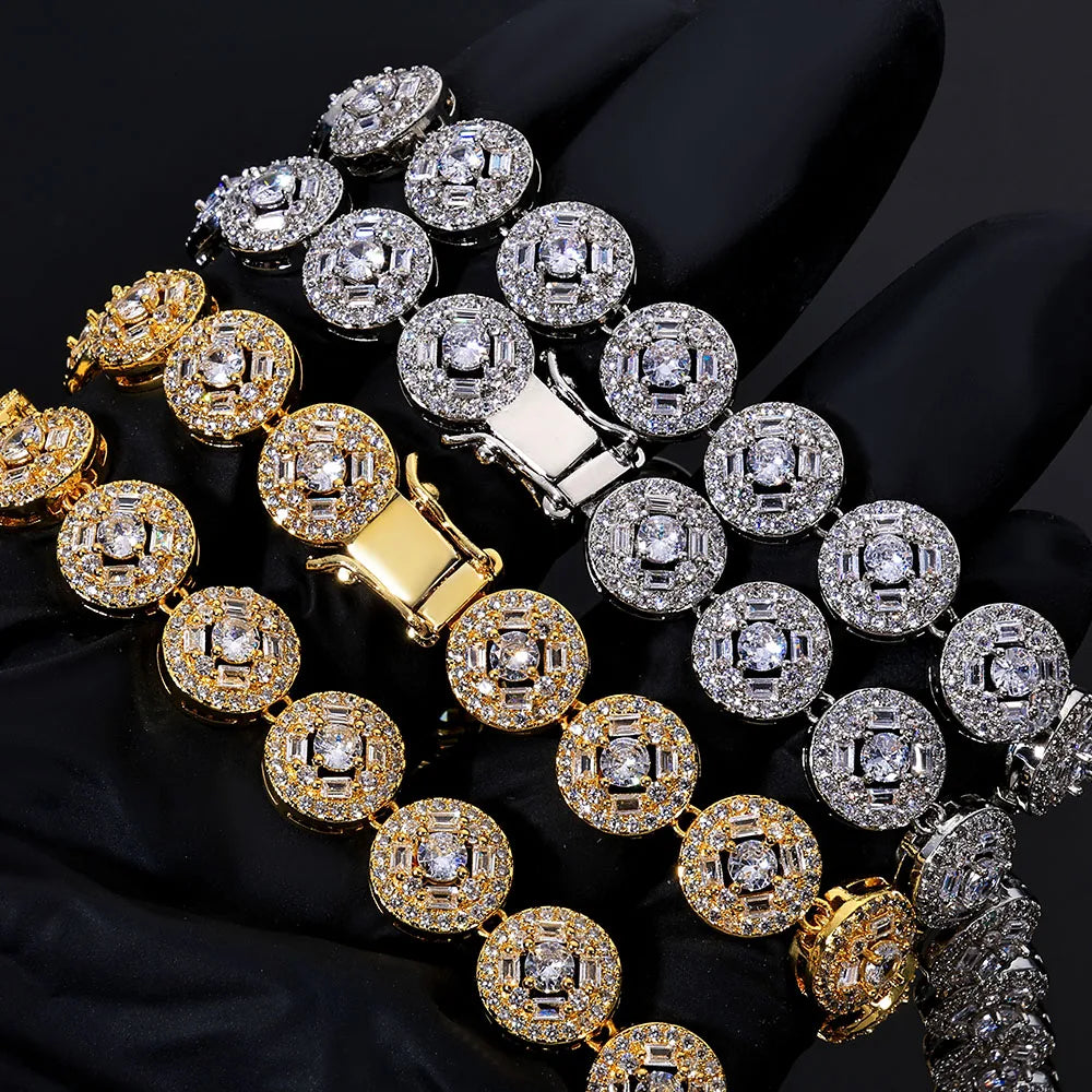 Gold Tennis Necklace Iced Out T-Square Mixed Inlay