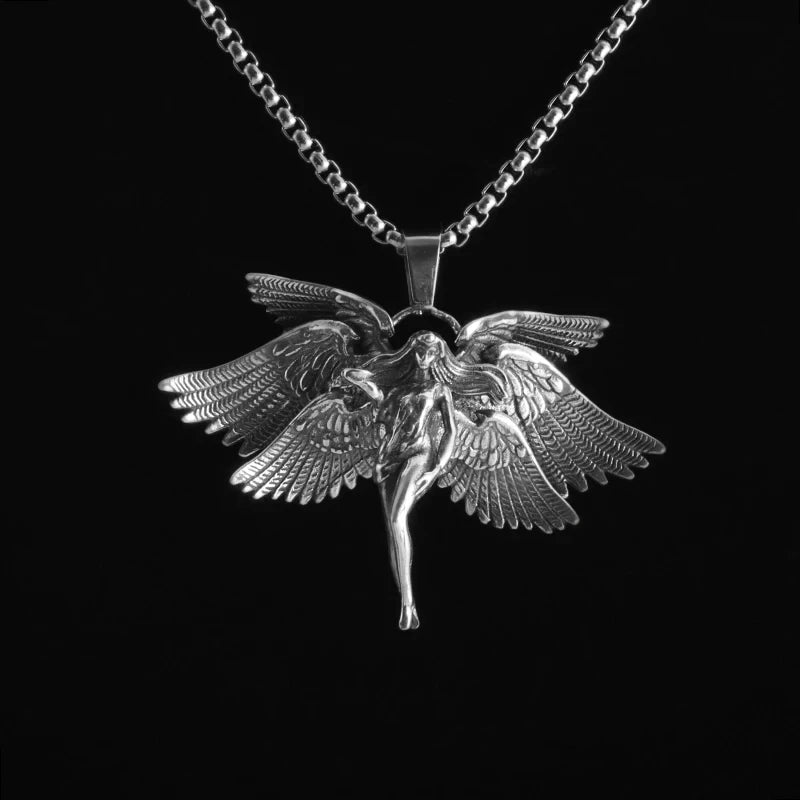 Vintage Punk Mythology Style Metal Sexy Angel Goddess Pendant Necklace for Men Women Classic Mysterious Souvenir Jewelry