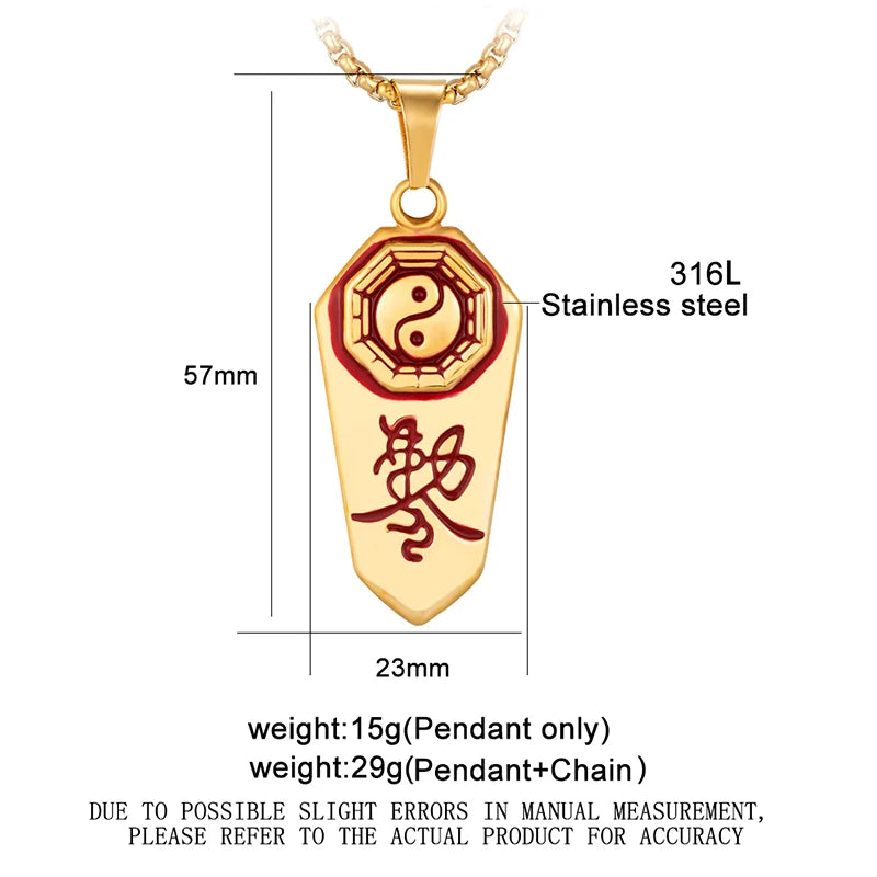 Yin Yang Runes Amulet Pendant Necklace — Two-Tone Sweater Chain