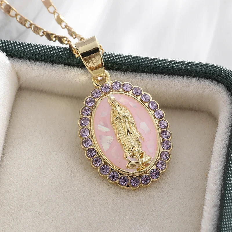 Stainless Steel Christian Virgin Mary Pendant Our Lady of Guadalupe Necklace Women's Religious Lucky Amulet Jewelry Gift