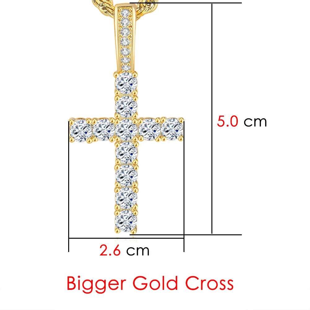 Gold Iced Out Cross Pendant Rope Cuban Chain
