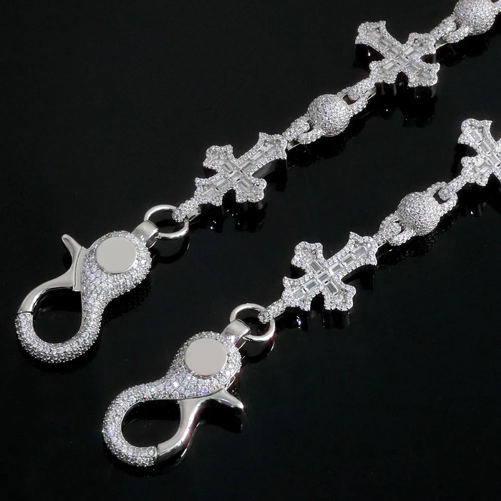 Silver Cross Iced Out Pants Chain 18MM