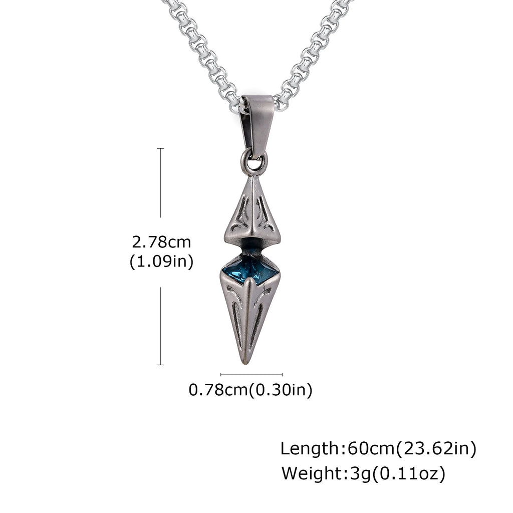 Blue Stone Geometric Pendant Necklace — Stainless Steel