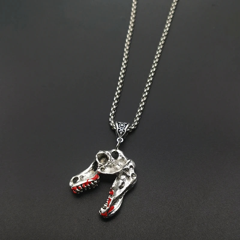 Gothic T-Rex Dinosaur Skull Necklace — Zinc Alloy