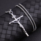 Jesus Crucifix Rhinestone Cross Necklace — Stainless Steel