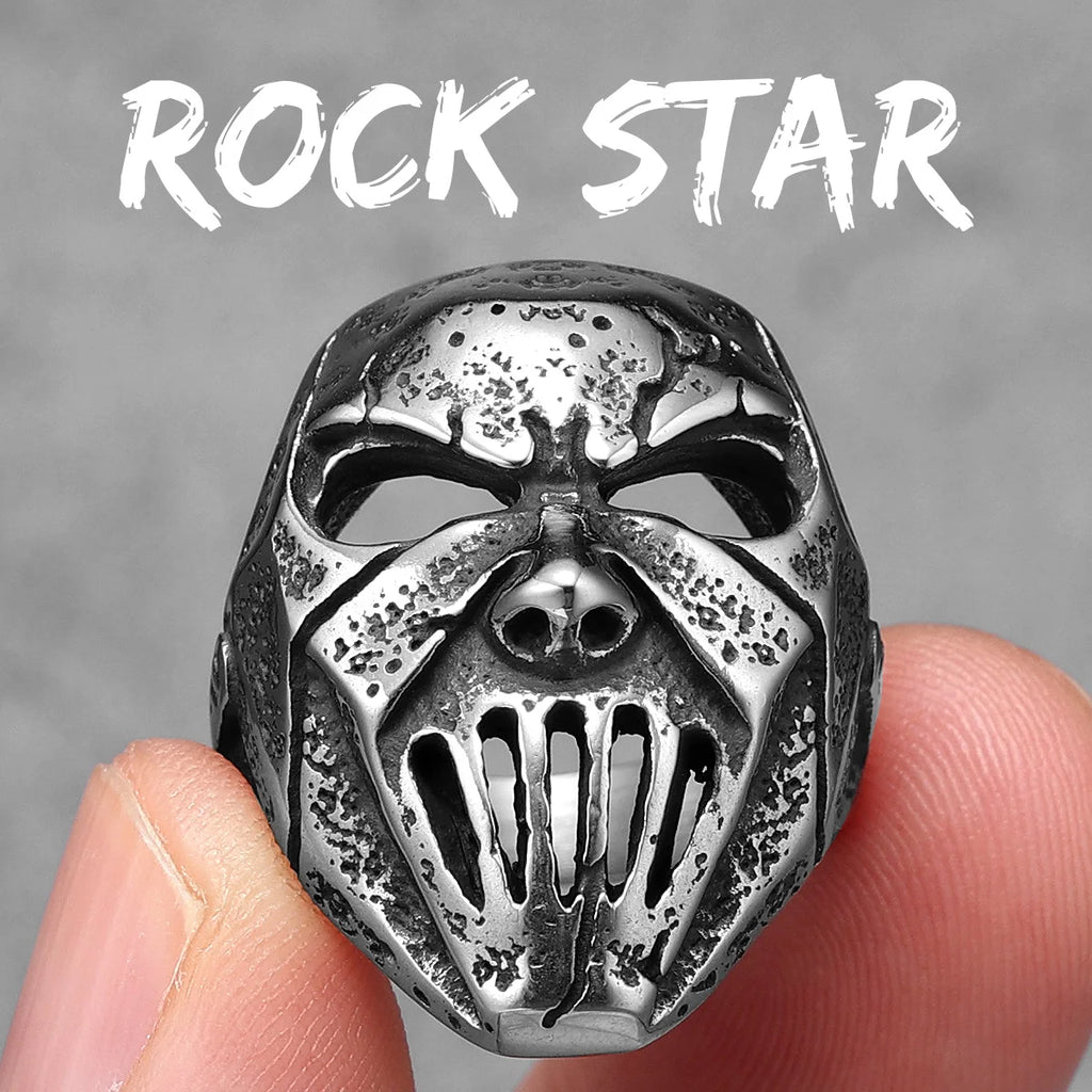 Rock Star Mask Skull Ring — Stainless Steel
