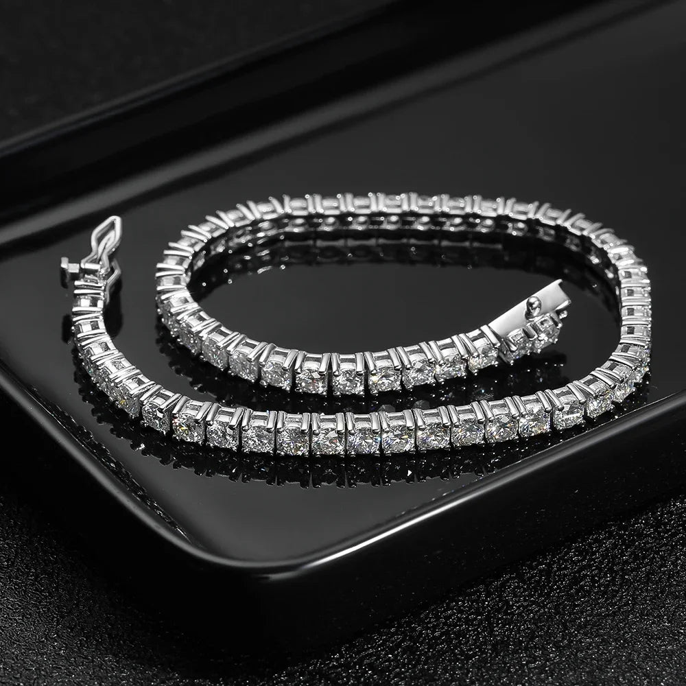 BXINY GRA Certified 3/4/5mm Moissanite Tennis Necklace S925 Silver Sparkling Lab Diamond for Women Men Hiphop Party