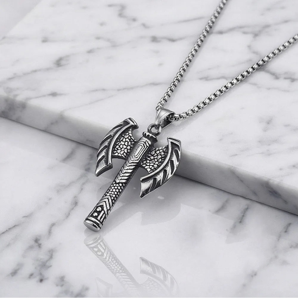 Silver Viking Axe Pendant Necklace Statement