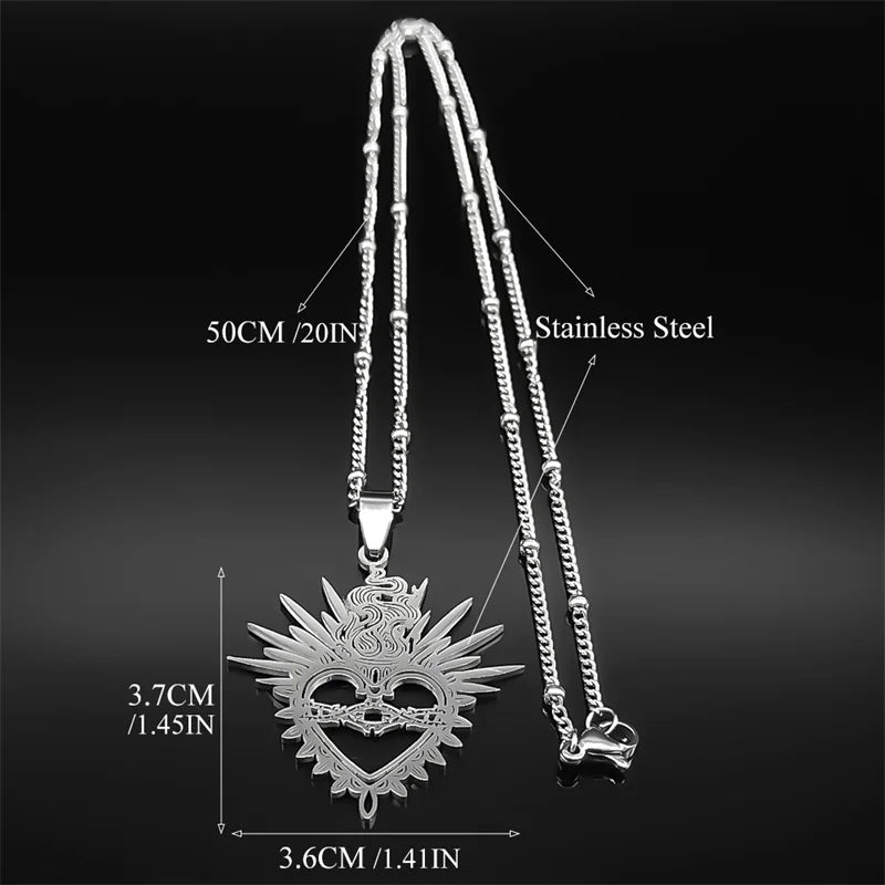 Sacred Heart Enamel Pendant — Black Stainless