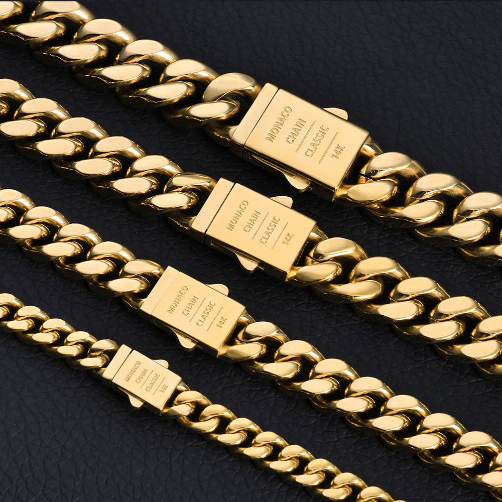Black Cuban Bracelet Stainless Steel 14K Gold 6-13MM