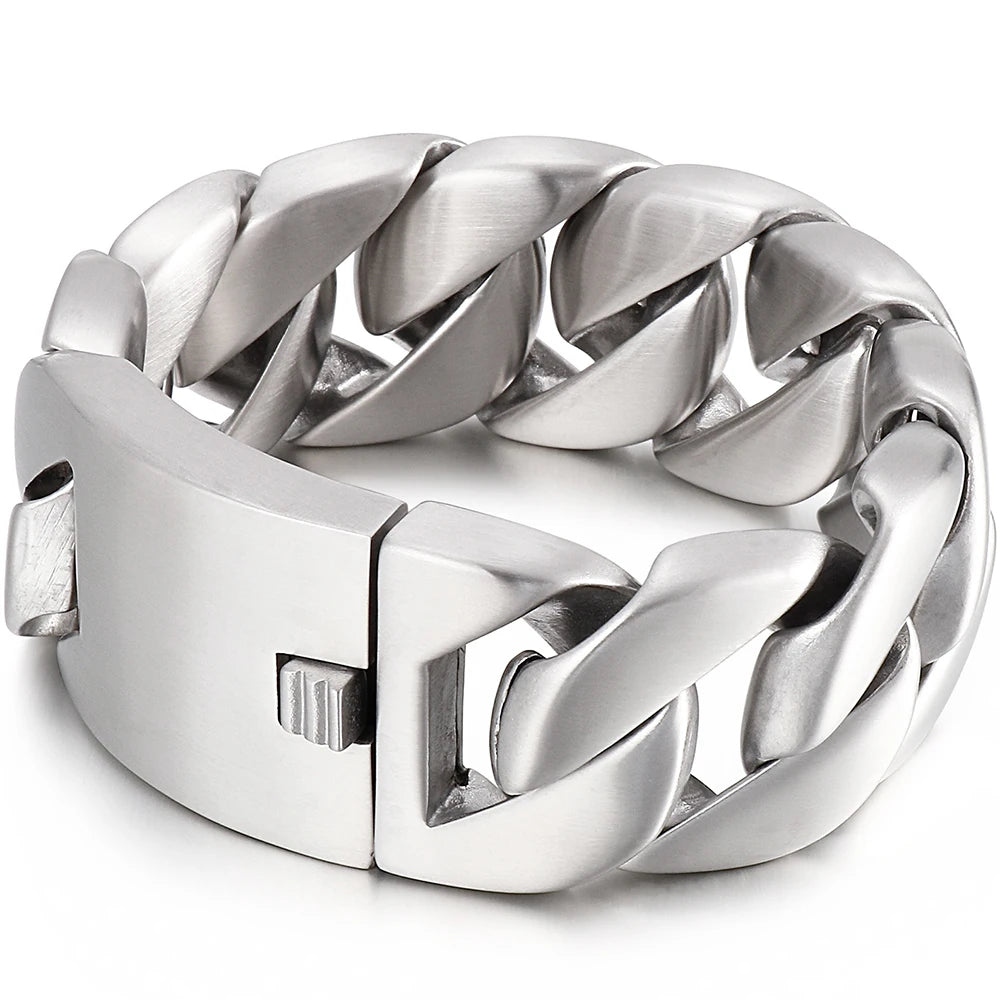 Heavy Metal Powerful 31MM Wide Thick Curb Chain Man Bracelet Men Massive Stainless Steel Men's On Hand Jewelry