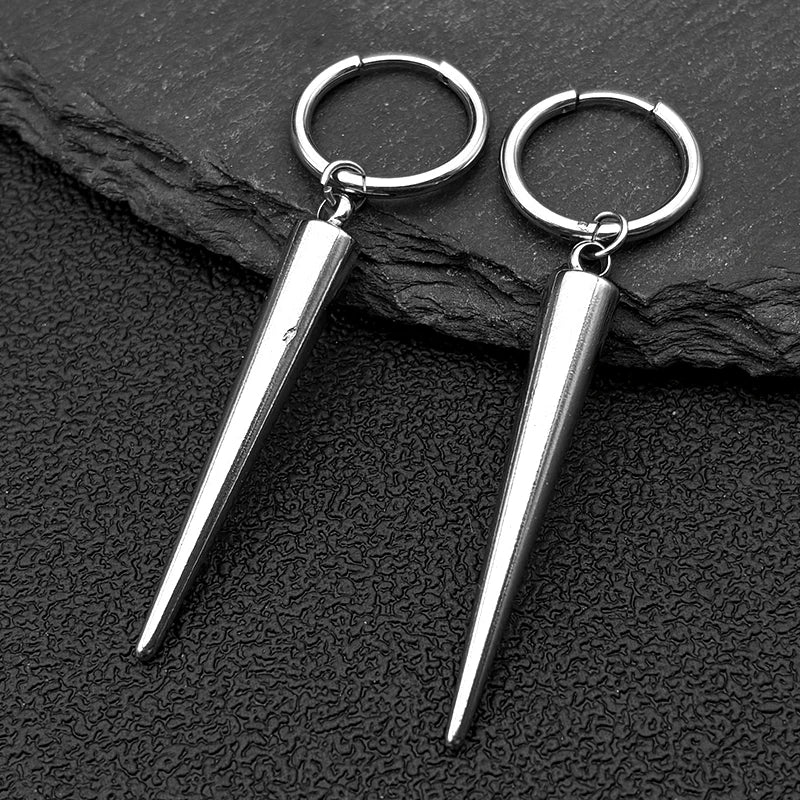 Gothic Silver Color Rivet Drop Earrings for Women Men Punk Hip Hop Metal Geometric Cone Pendant Earrings Y2K Party