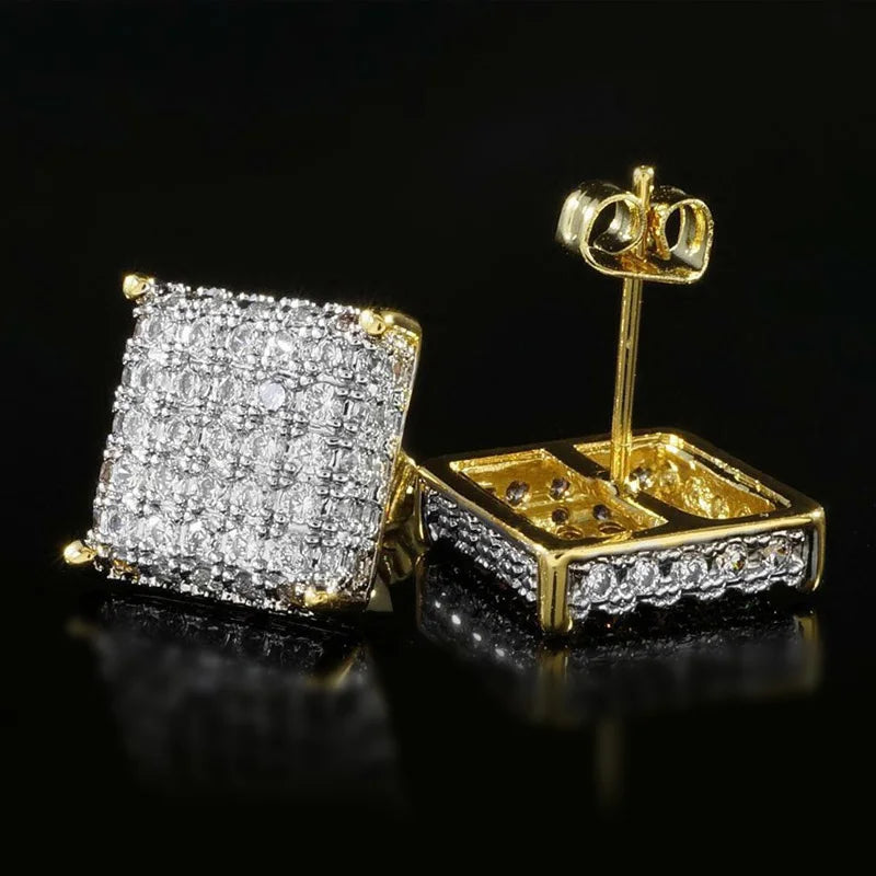 Iced Out Square Micro Pave CZ Stud Earrings for Men & Women