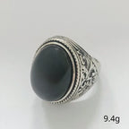 European and American Classical Vintage Black Agate Oval Ring Men's Art Carved Simple Men's Handicrafts