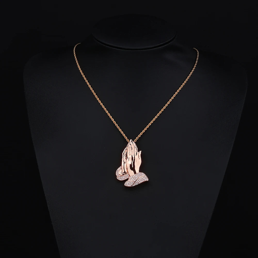 ESKEEM Wholesale Hip Hop Iced Out CZ Hamsa Hand Pendant Necklace Jewelry for Women Men Gold Silver Charm Diamond Pendant Gift