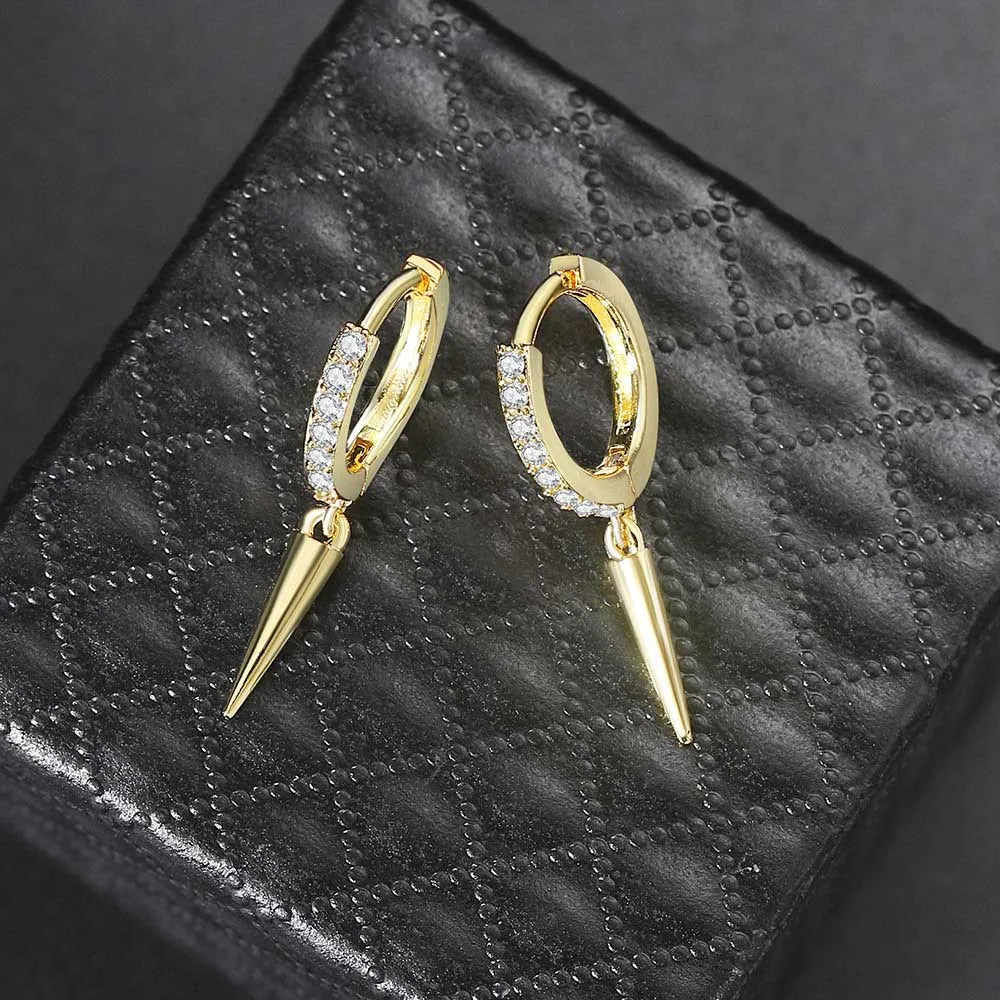 Iced Out Spike Dangle Earrings Stainless Steel